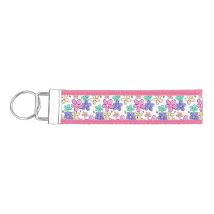 colorful rainbow bright flowers bumble bees floral wrist keychain