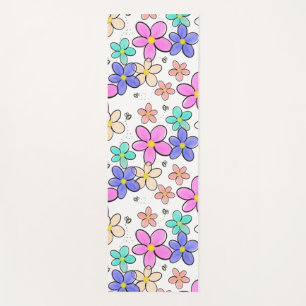 colorful rainbow bright flowers bumble bees floral yoga mat