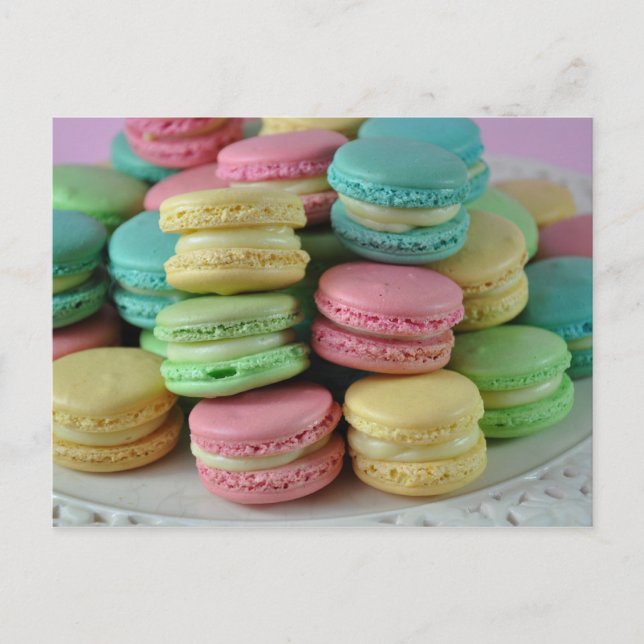 Colorful rainbow bright macarons macaron postcard (Front)