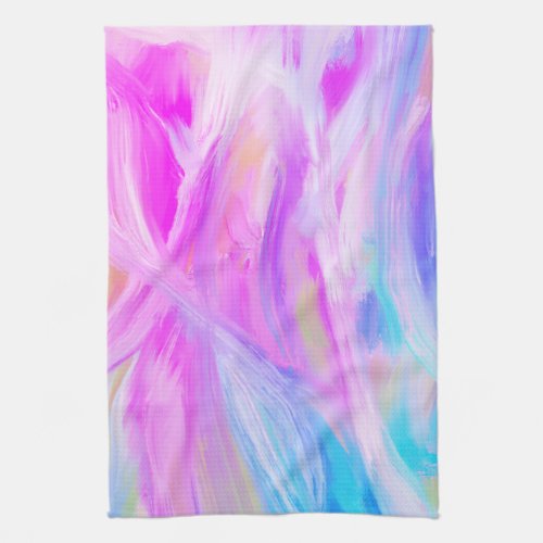 Colorful Rainbow Brushstrokes Purple  Abstract Art Kitchen Towel