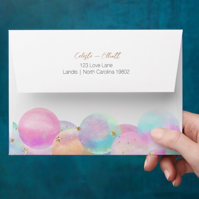 Colorful Rainbow Bubble Baby Shower Return Address Envelope (Hand)