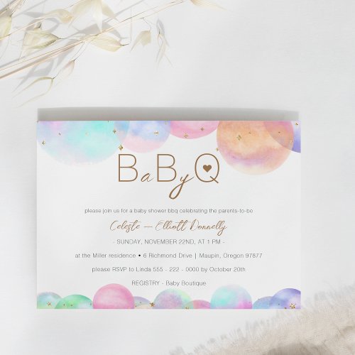 Colorful Rainbow Bubbles Baby_Q BBQ Baby Shower Invitation