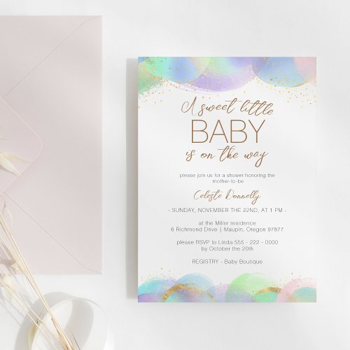 Colorful Rainbow Bubbles Sweet Little Baby Shower Invitation
