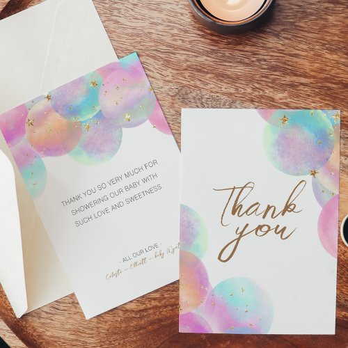 Colorful Rainbow Bubbles White Baby Shower Thank You Card