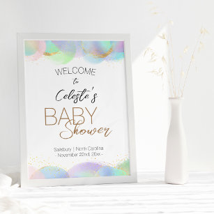 Colorful Rainbow Bubbles White Baby Shower Welcome Poster