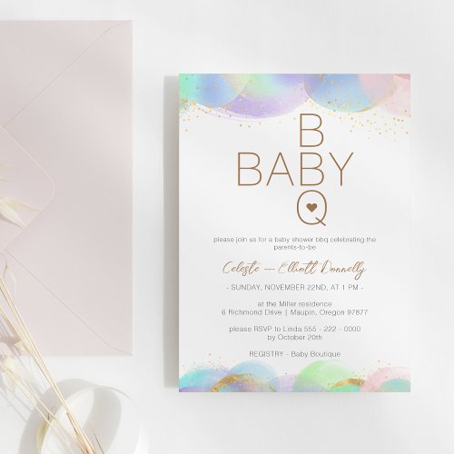 Colorful Rainbow Bubbles White BBQ Baby Shower Invitation
