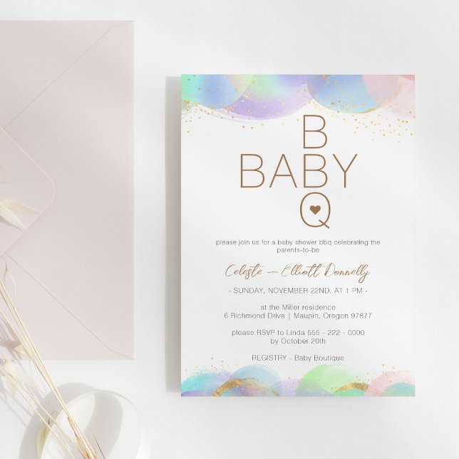Colorful Rainbow Bubbles White BBQ Baby Shower Invitation (Creator Uploaded)