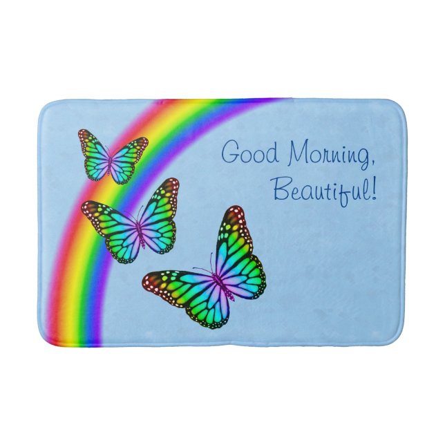 Colorful Rainbow Butterflies Bathroom Mat (Front)