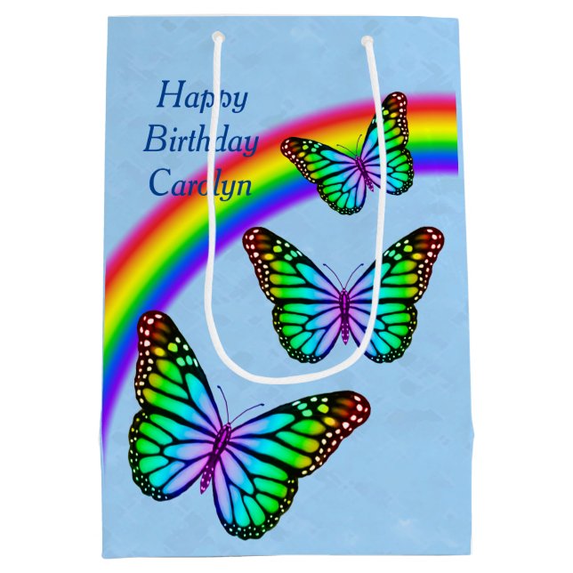 Colorful Rainbow Butterflies Medium Gift Bag (Back)