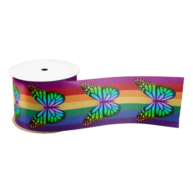 Colorful Rainbow Butterflies Satin Ribbon (Spool)
