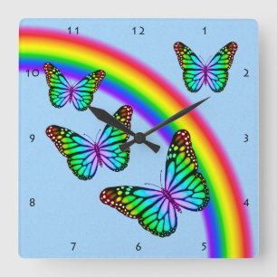 Colorful Rainbow Butterflies Square Wall Clock