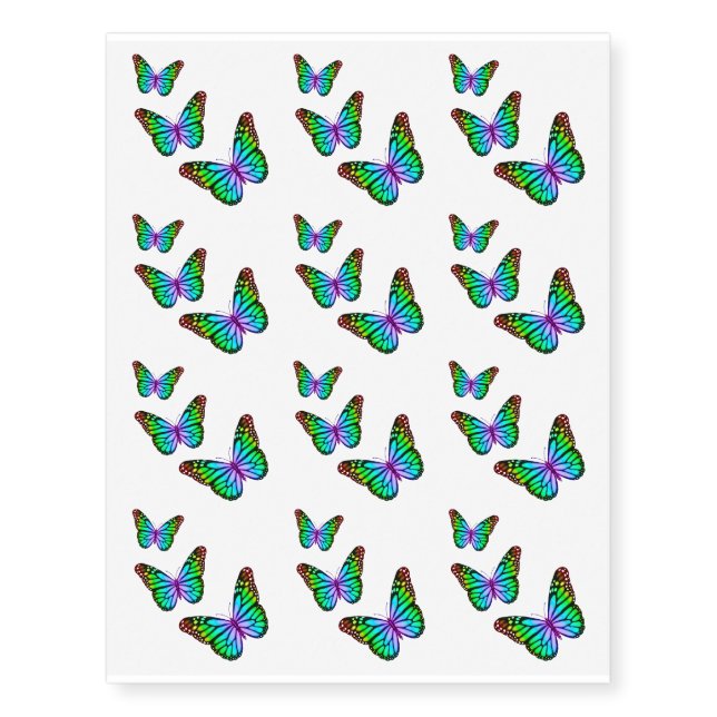 Colorful Rainbow Butterflies Temporary Tattoos (Front)