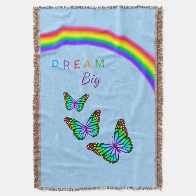 Colorful Rainbow Butterflies Throw Blanket (Front Vertical)