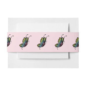 Colorful Rainbow Butterfly Pink Invitation Belly Band