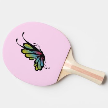 Colorful Rainbow Butterfly Pink Ping-Pong Paddle