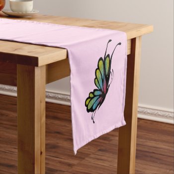 Colorful Rainbow Butterfly Pink Short Table Runner