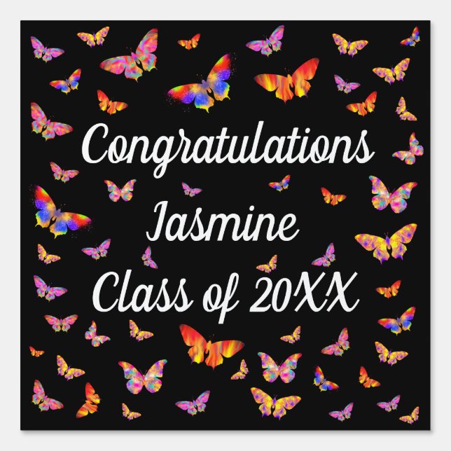 Colorful Rainbow Butterfly School Graduation Sign (Front)
