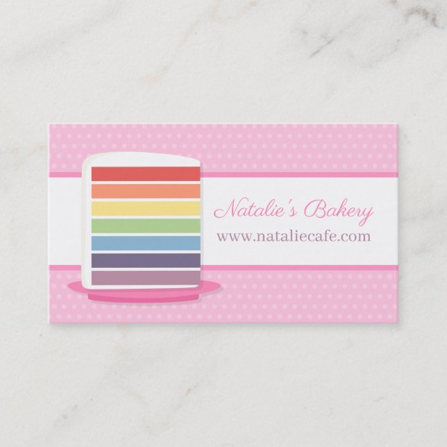 Colorful Rainbow Cake Bakery Business Card (Front)