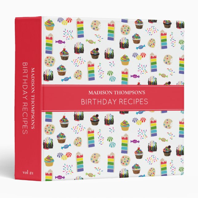 Colorful Rainbow Cake Desserts Recipe Cookbook 3 Ring Binder (Front/Spine)