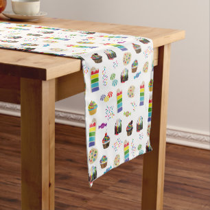 Colorful Rainbow Cake Desserts Sprinkles Birthday Long Table Runner