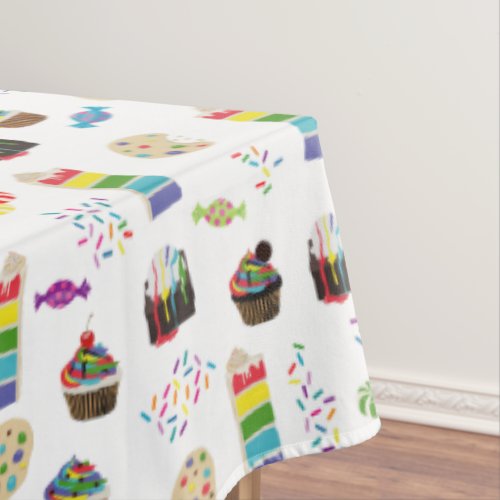 Colorful Rainbow Cake Desserts Sprinkles Birthday Tablecloth