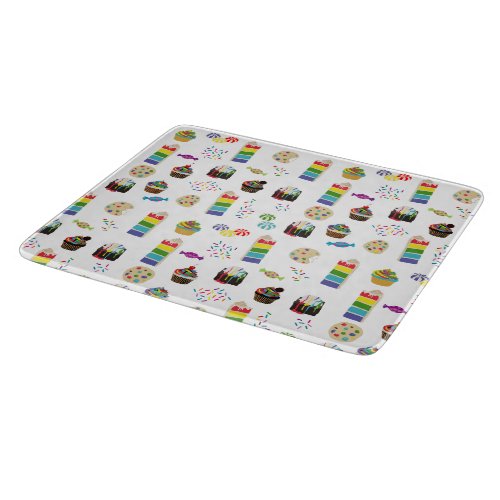 Colorful Rainbow Cake Desserts  Sprinkles Pattern Cutting Board