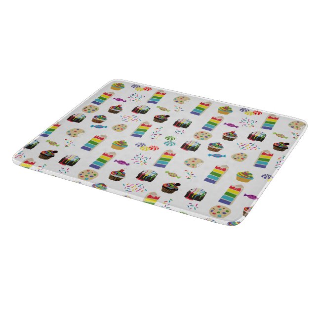 Colorful Rainbow Cake Desserts & Sprinkles Pattern Cutting Board (Corner)