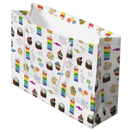 Colorful Rainbow Cake Desserts  Sprinkles Pattern Large Gift Bag