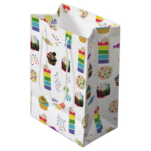 Colorful Rainbow Cake Desserts  Sprinkles Pattern Medium Gift Bag