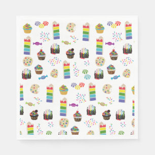 Colorful Rainbow Cake Desserts & Sprinkles Pattern Napkins