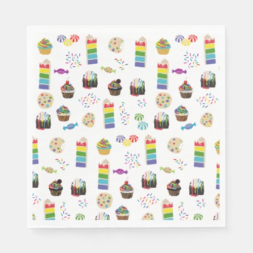 Colorful Rainbow Cake Desserts  Sprinkles Pattern Napkins