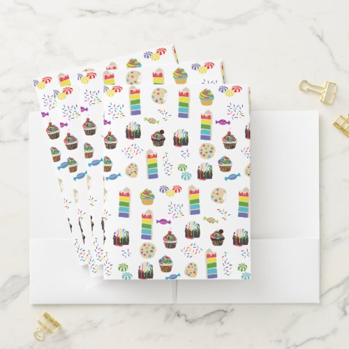 Colorful Rainbow Cake Desserts  Sprinkles Pattern Pocket Folder
