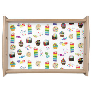 Colorful Rainbow Cake Desserts & Sprinkles Pattern Serving Tray