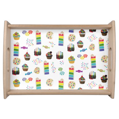 Colorful Rainbow Cake Desserts  Sprinkles Pattern Serving Tray
