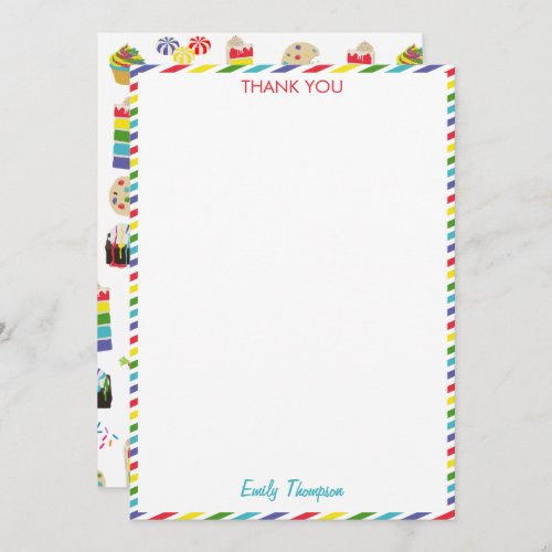 Colorful Rainbow Cake Desserts  Sprinkles Pattern Thank You Card