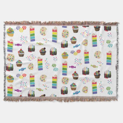 Colorful Rainbow Cake Desserts  Sprinkles Pattern Throw Blanket