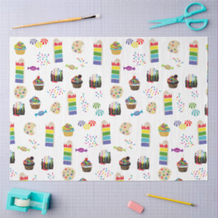 Colorful Rainbow Cake Desserts & Sprinkles Pattern Tissue Paper