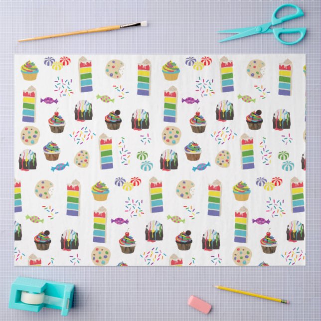 Colorful Rainbow Cake Desserts & Sprinkles Pattern Tissue Paper (Craft)