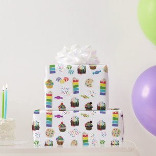 Colorful Rainbow Cake Desserts & Sprinkles Pattern Wrapping Paper