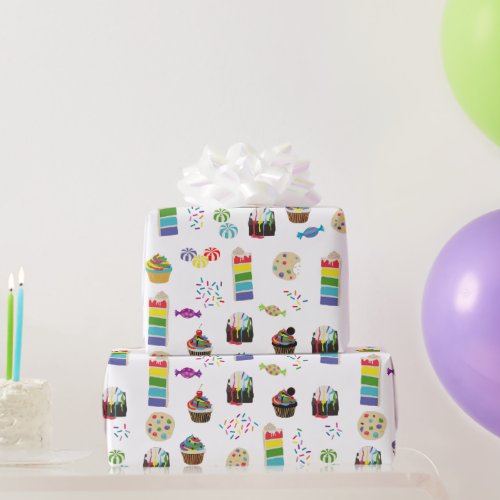 Colorful Rainbow Cake Desserts  Sprinkles Pattern Wrapping Paper