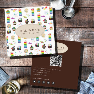 Colorful Rainbow Cake Desserts & Sprinkles QR Code Square Business Card