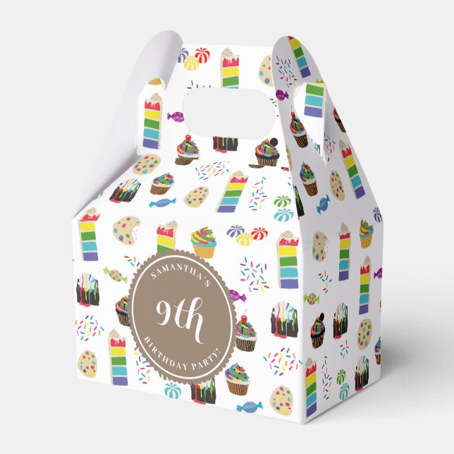 Colorful Rainbow Cake Sprinkles Birthday Party Favor Boxes (Front Side)