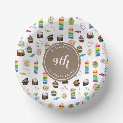 Colorful Rainbow Cake Sprinkles Birthday Party Paper Bowls