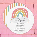 Colorful Rainbow Calligraphy Circle Kids Birthday  Invitation<br><div class="desc">Colorful Rainbow Kids Birthday Invitation invitation features a hand drawn rainbow in shades of pink,  orange,  yellow and turquoise and a trendy calligraphy name.</div>