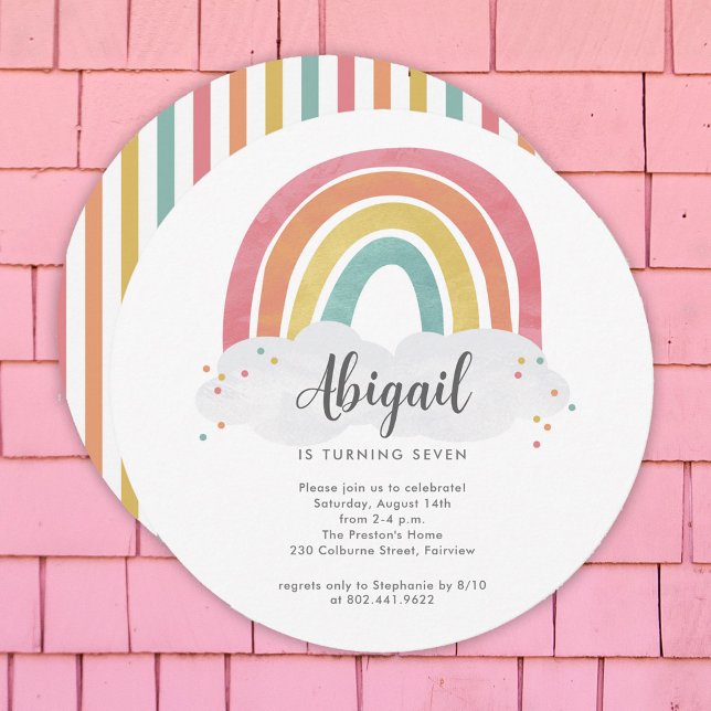 Colorful Rainbow Calligraphy Circle Kids Birthday  Invitation (Creator Uploaded)