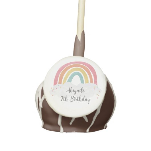 Colorful Rainbow Calligraphy Kids Birthday Cake Pops (Front)