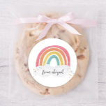 Colorful Rainbow Calligraphy Kids Birthday Classic Round Sticker<br><div class="desc">Colorful Rainbow Calligraphy Kids Birthday Classic Round Sticker features a hand drawn rainbow in shades of pink,  orange,  yellow and turquoise and a trendy calligraphy name. The back is blank for your hand written message.</div>