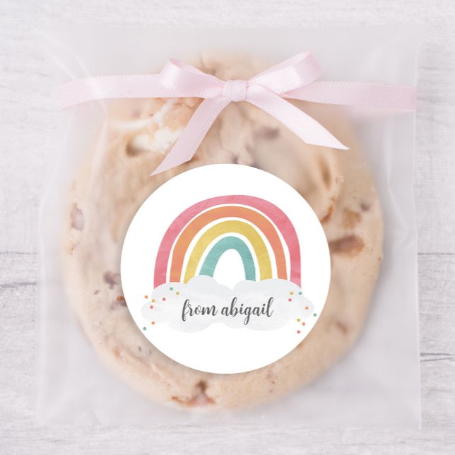 Colorful Rainbow Calligraphy Kids Birthday Classic Round Sticker (Creator Uploaded)