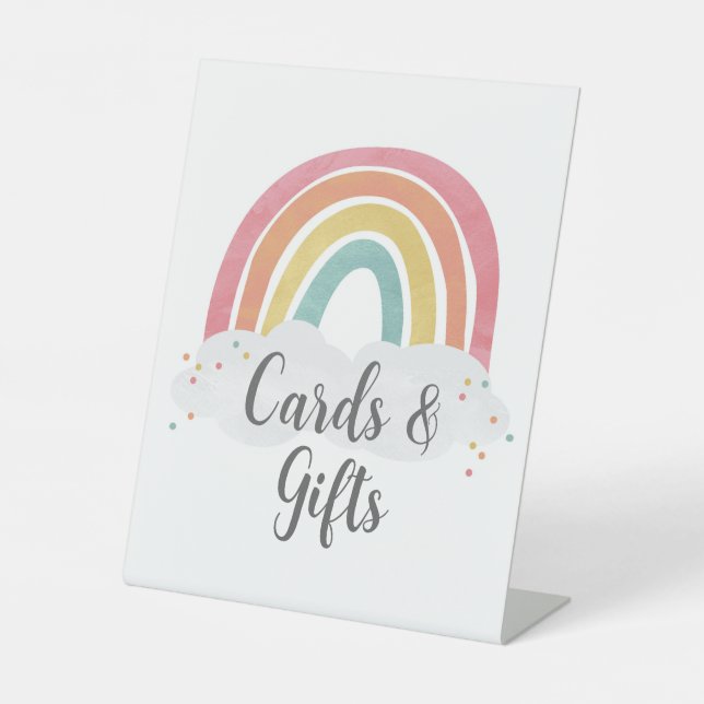 Colorful Rainbow Calligraphy Kids Birthday Gifts Pedestal Sign (Front)