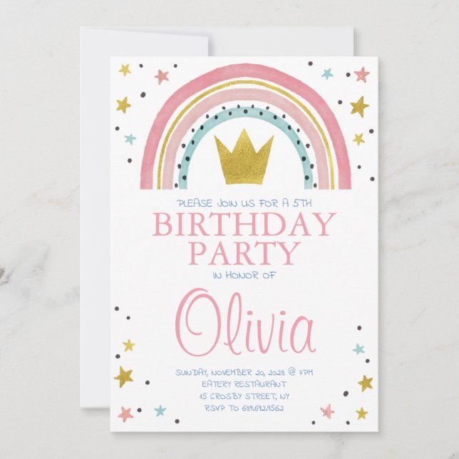 Colorful Rainbow Calligraphy Kids Birthday Invitat Invitation (Front)